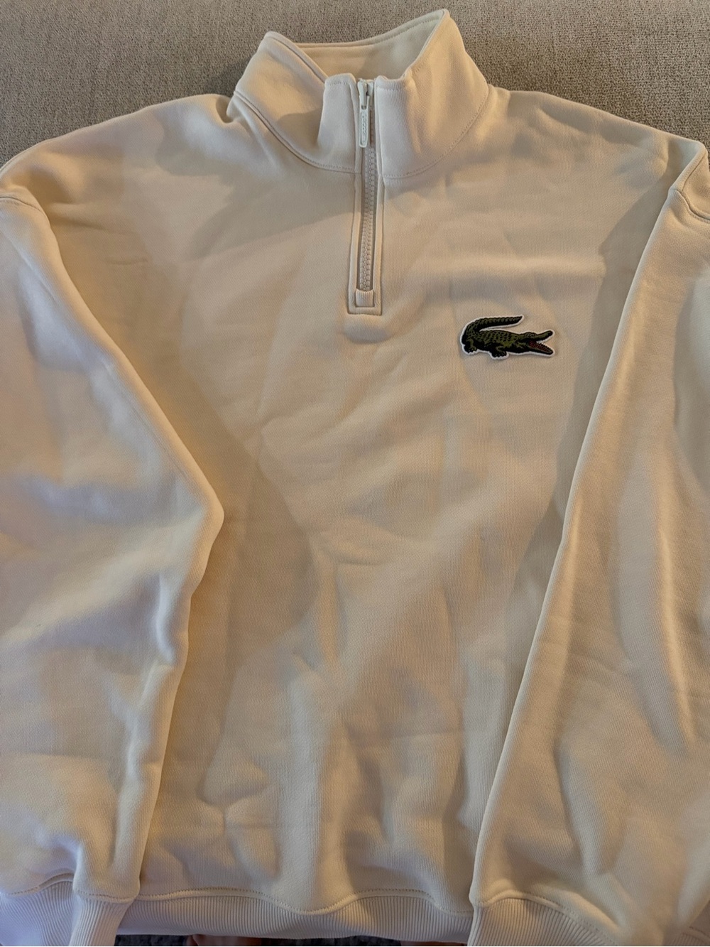Lacoste unisex Cream quarter zip pullover